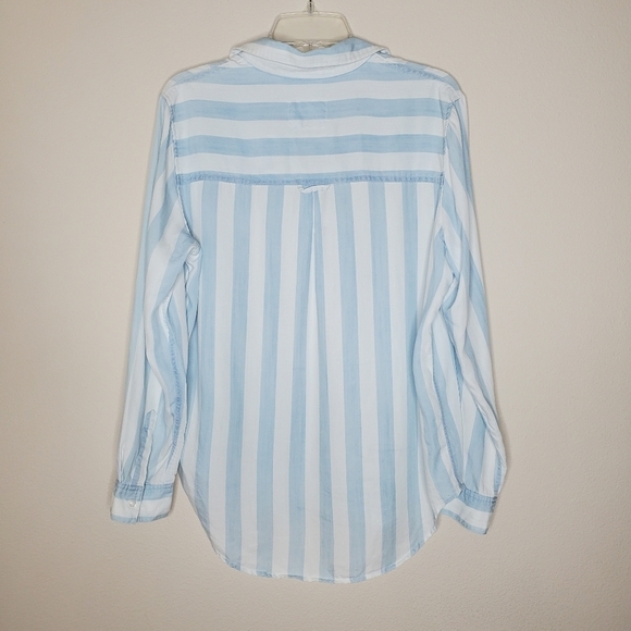 Anthropologie x Rails Uli Blue & White Striped Lace Up Tencel Long Sleeve Shirt - Picture 7 of 10